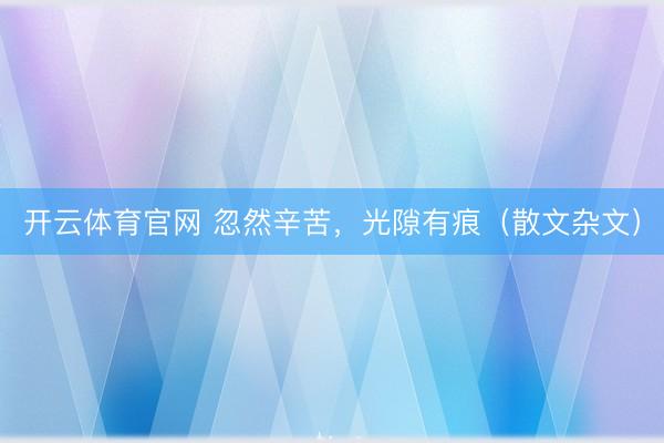 开云体育官网 忽然辛苦，光隙有痕（散文杂文）