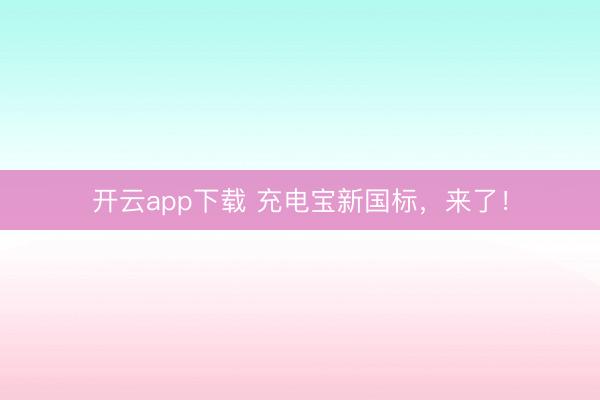 开云app下载 充电宝新国标,来了!