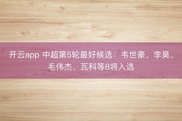 开云app 中超第5轮最好候选:韦世豪、李昊、毛伟杰、瓦科等8将入选