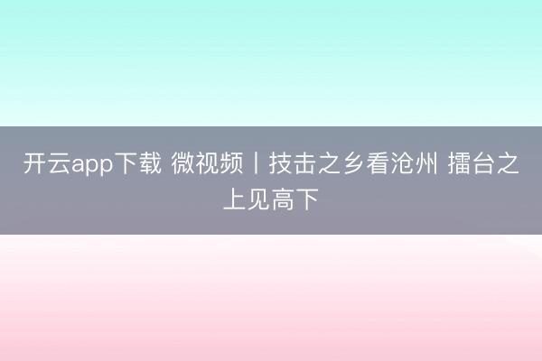 开云app下载 微视频丨技击之乡看沧州 擂台之上见高下