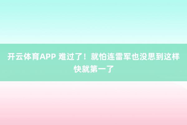 开云体育APP 难过了！就怕连雷军也没思到这样快就第一了