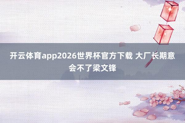 开云体育app2026世界杯官方下载 大厂长期意会不了梁文锋