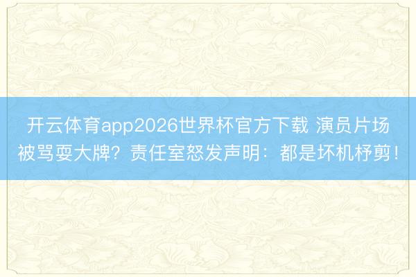 开云体育app2026世界杯官方下载 演员片场被骂耍大牌？责任室怒发声明：都是坏机杼剪！